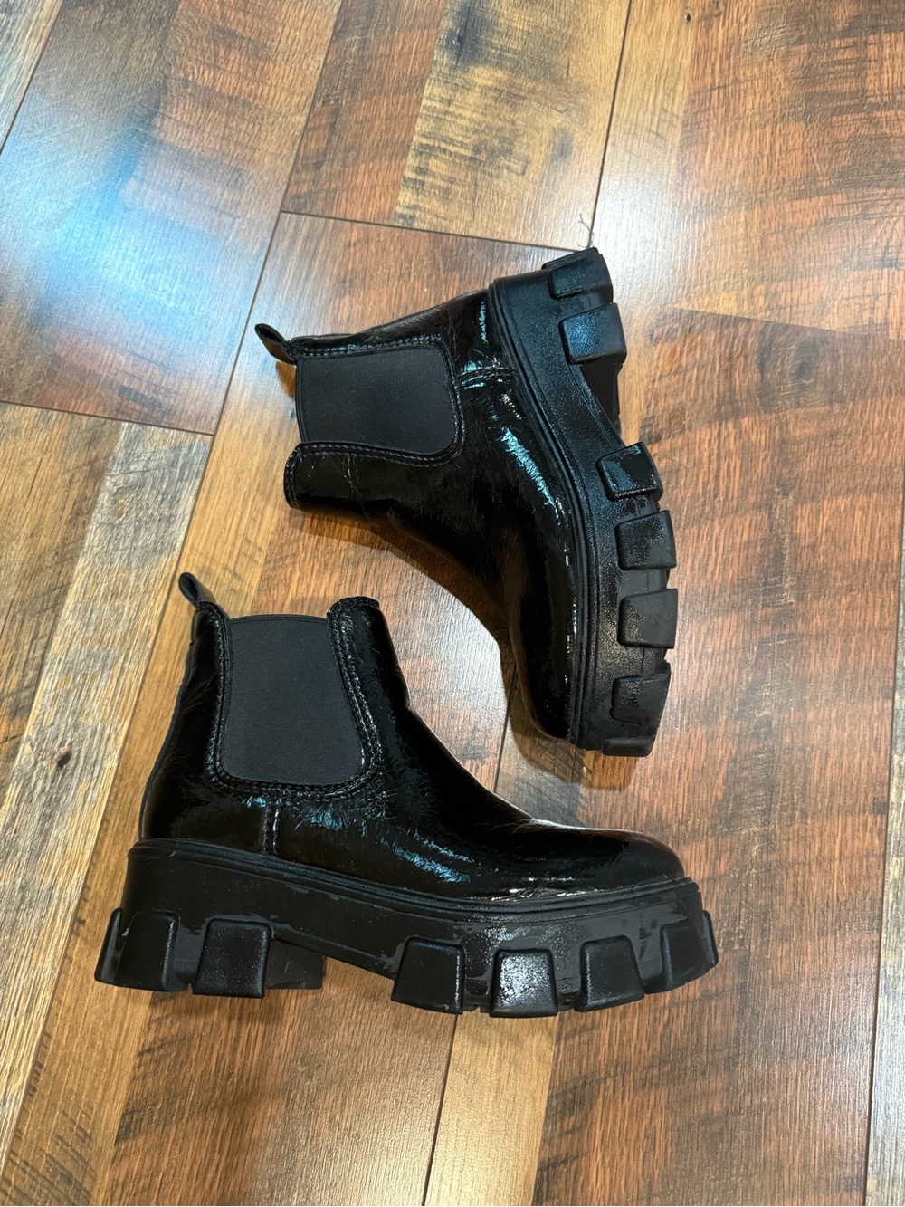 Circus by Sam Edelman Platform Black Patent Lug Sole Chelsea Booties
